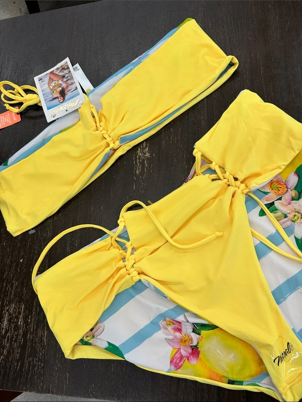 MAPALE Reversible 2 Piece Bikini Set Yellow Citrus Lemon Floral Print Sz 3X/4X
